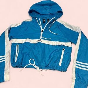 Adidas Blue and White Windbreaker Crop Jacket